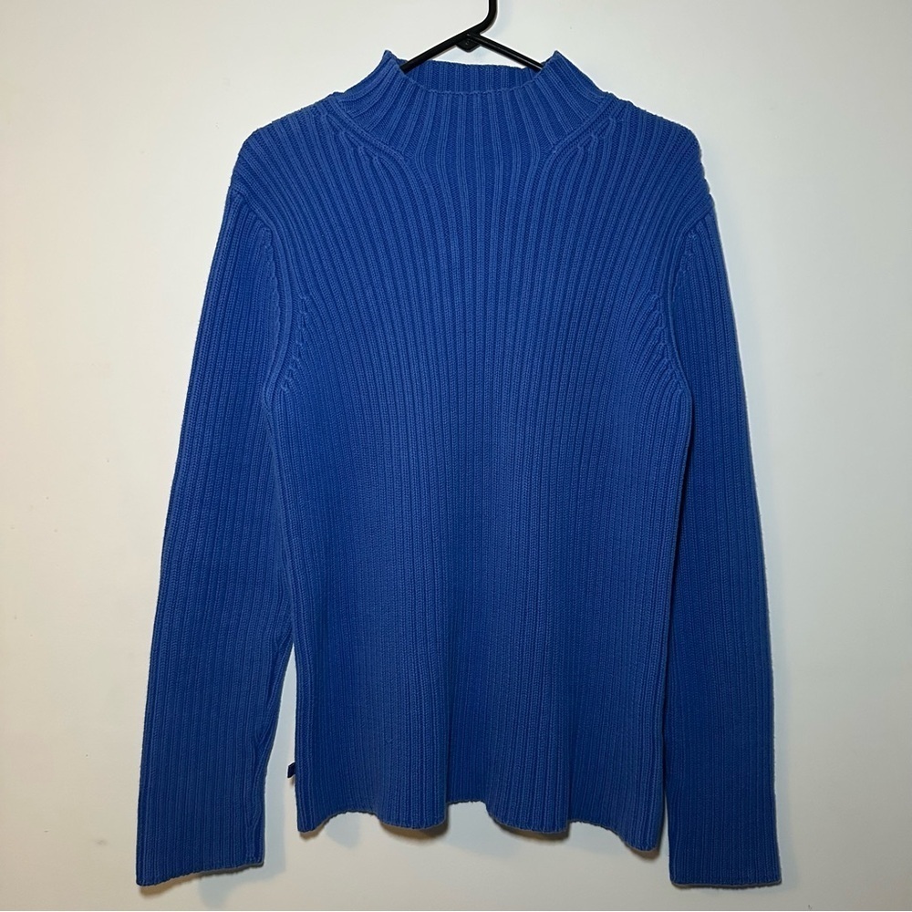 Lauren Ralph Lauren 100% Cotton Vibrant Blue Ribbed Turtleneck Sweater Size L - Picture 1 of 13